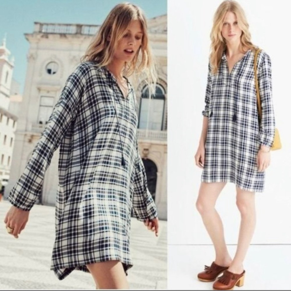Madewell blue plaid shift dress